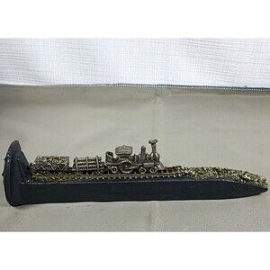 Railroad Spike Pewter Train Locomotive & Crushed Stone Track Diorama